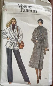 Coat Jacket Belt Trench Long Wrap Size 10 VOGUE 7187 Sewing Pattern UC VTG 80s - Picture 1 of 4