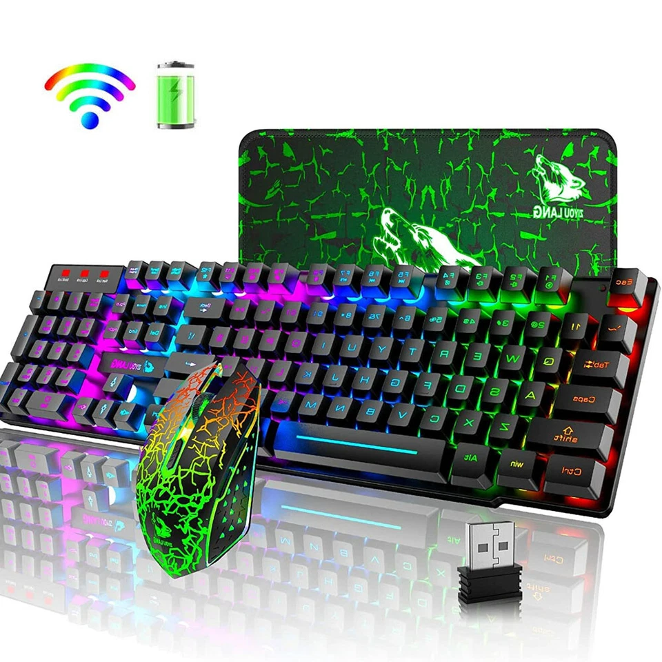 Wireless Keyboard and Mouse Set ,Mechanical Feel gaming keyboard ,Rechargeable - Image 1 of 4