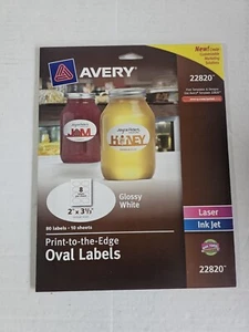 Avery 22820 Print-to-the-Edge Easy Peel 80 Oval Labels 2" X 3 1/3" Glossy White - Picture 1 of 3