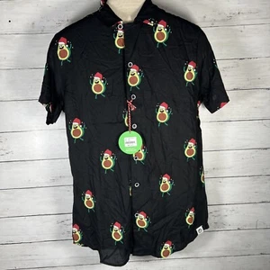NWT Free Planet Men’s XS Avocado Santa Christmas Holiday Button Down Black - Picture 1 of 11