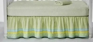 Halo Crib Skirt + 2 Matching Sheets Garden Baby Set Green Blue Striped Boy/ Girl - Picture 1 of 8