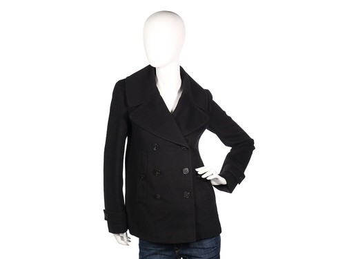 Cappotto doppiopetto BURBERRY nero lana e cashmere pavone taglia 4 ~ us intime ottimeioni