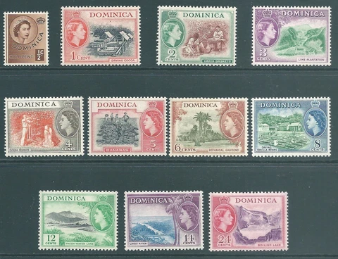 DOMINICA 1954 QE2 mint short set to 24c Cover