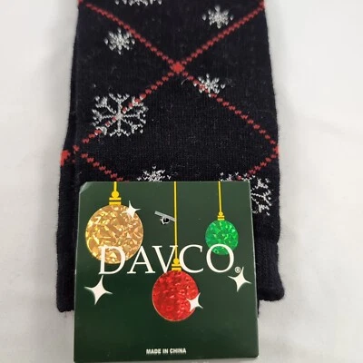 Davco Novelty Sock Knee High 9-11 Black Silver Red Holiday Theme Snowflake A44 Foto 1 de 4