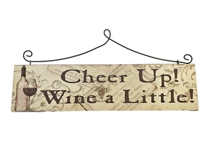Vintage wall plaque sign “Cheer up! Wine a Little” decor Metal 15" x 5" - Picture 1 of 4