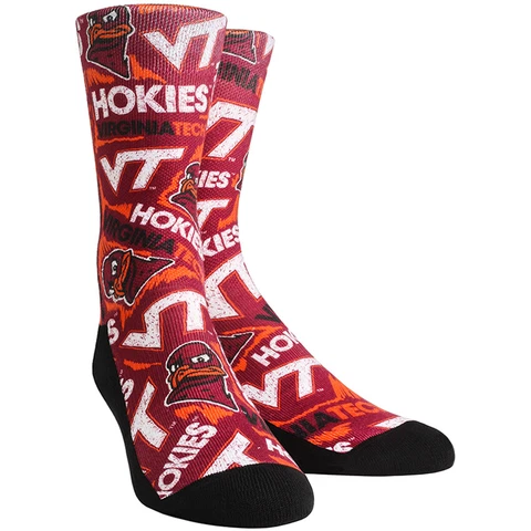 Women's Rock Em Socks Virginia Tech Hokies Logo Sketch Crew Socks Cover