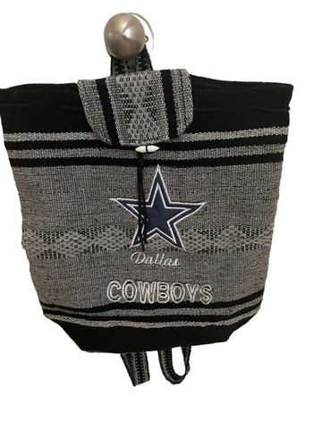 NFL Dallas Cowboys Knitted Purse Bag Drawstrings Backpack Gray Black Cover