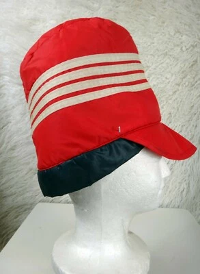 Vintage 1960 tracksuit hat high beehive racing stripe RED nylon afro windbreaker - Image 1 of 4