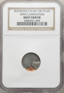 ND Mint Error 10C Clad Roosevelt Dime -Planchet with Lamination NGC Certified - Picture 1 of 2