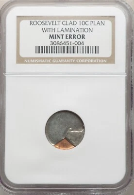 ND Mint Error 10C Clad Roosevelt Dime -Planchet with Lamination NGC Certified - Image 1 of 2