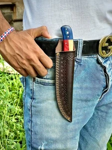 USA EDC Handmade Pancake Straight Fix Blade MultiTool Leather Knife Sheath P020 - Bild 1 von 6