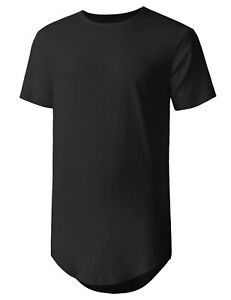 Mens BASIC HIPSTER T Shirts Casual Extended Longline Back Hip Hop Tee Big Size