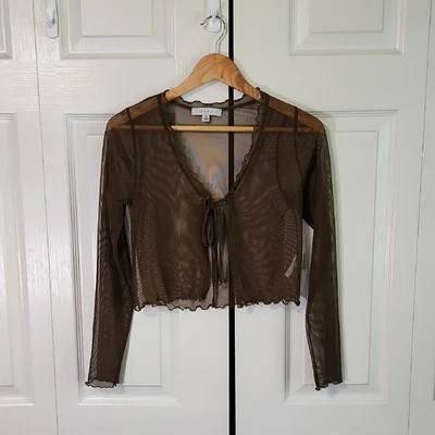 Blusa corta vintage Gaze marrón manga larga con corbata frontal talla XS Y2K pura neutra  Foto 1 de 4