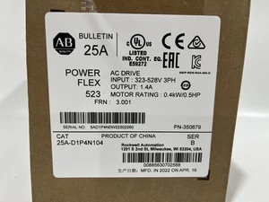 New Sealed Allen Bradley 25A-D1P4N104 PowerFlex 523 AC Drive 0.4kW 0.5Hp - Picture 1 of 3