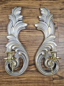 Vtg Home Interiors Regency Gold Silver Acanthus Scrolled Wall Sconces Glamorous - Picture 1 of 14