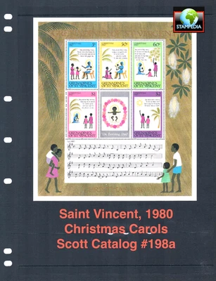 $1.25 Scott Value - 1980 ST. VINCENT Christmas Carols s/s Music CV MNH NH UMM - Image 1 of 4