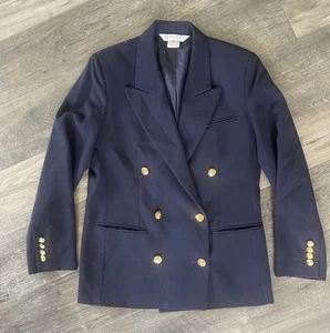 Chaqueta Blazer Austin Reed Doble Pecho Para Mujer Talla 6 Pequeña Azul Lana Worsted - Imagen 1 de 8
