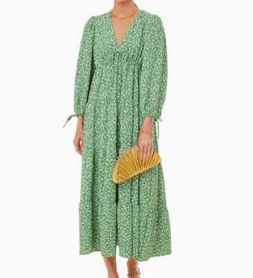TUCKERNUCK HYACINTH HOUSE Mila Midi Dress XS Green White Floral Tiered Lined NWT - Image 1 of 4