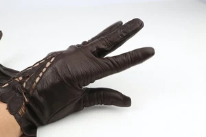 Braune Lederhandschuhe Häkeldetail Größe 7,5 - Bild 1 von 8