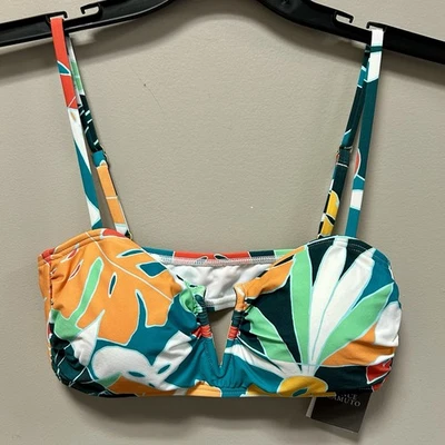 Top de bikini Vince Camuto V delantero nuevo con etiquetas verde y naranja estampado tropical talla XS Foto 1 de 4