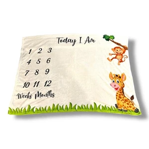 Baby Jungle Giraffe Monkey Milestone Blanket for Photos - NEW opened - Picture 1 of 4