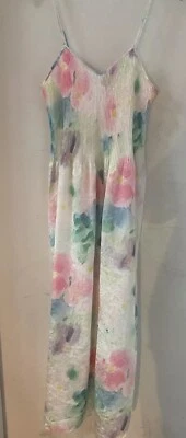 Vintage Mary McFadden Maxi USA Watercolor Pleated Dress Floral Sleeveless M - Image 1 of 4