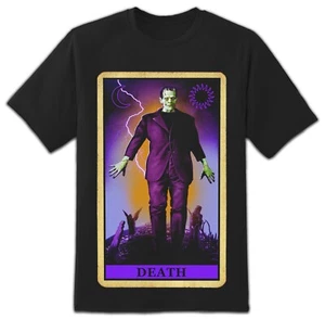 Rock Rebel Universal Monsters Frankenstein Death Tarot Card Mens Graphic T Shirt - Picture 1 of 3