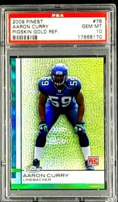 2009 Topps Finest Gold Pigskin Refractor #76 Aaron Curry Rookie /25 PSA 10 Pop 1 - Image 1 of 4