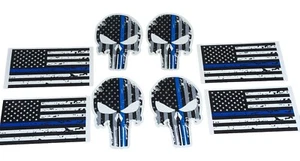 (8) Piece Thin Blue Line American Flag w/Punisher Decals - Picture 1 of 3