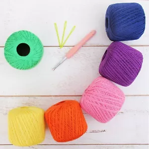 100% Pure Cotton Crochet Thread Set- Size 3 - Rainbow Colors - 6 50g Balls - Picture 1 of 12