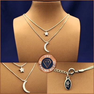 Mond-Stern-Doppel-Halskette 925 Sterling-Silber, +Etui, Weihnachtsgeschenk - Bild 1 von 4