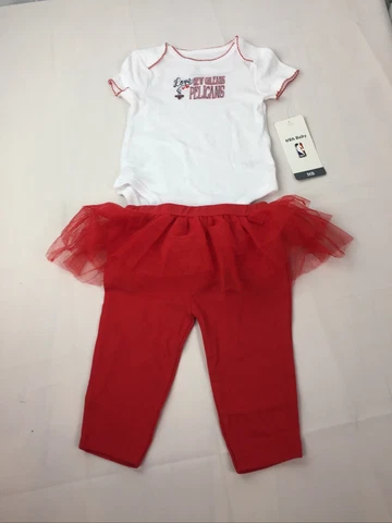 NBA Baby Girl New Orleans Pelicans 2pc Bodysuit & Pants Tulle Set Red/White 6-9M Cover