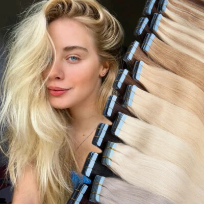 Tape Russian Hair Tape In Skin Weft Remy Real Human Hair Extensions Full Head 8A - image 1 of 4