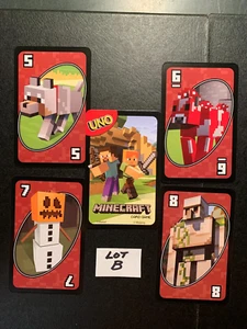 UNO MINECRAFT Red Lot of 4 Cards 2017 Mattel GAME REPLACEMENT CARDS LOT B - Picture 1 of 1