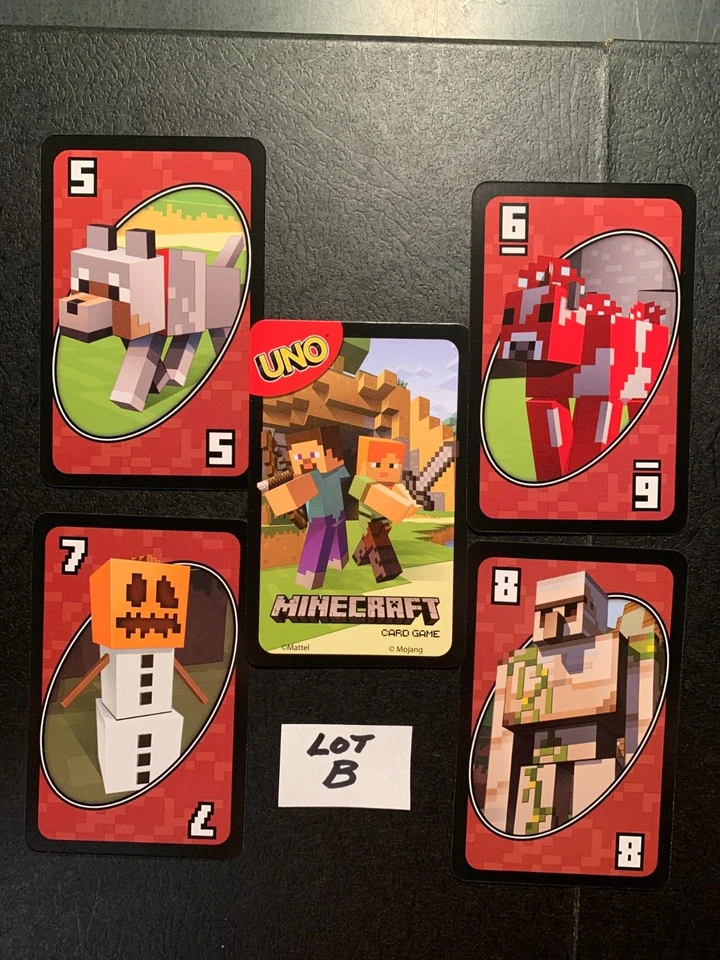UNO MINECRAFT Red Lot of 4 Cards 2017 Mattel GAME REPLACEMENT CARDS LOT B - Image 1 of 1