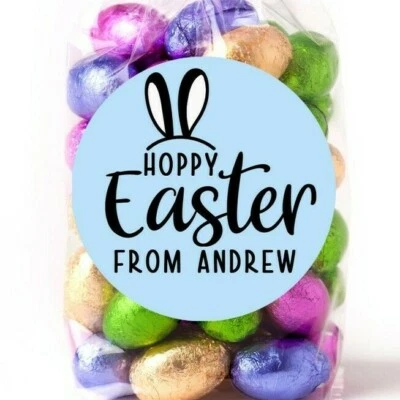 Pegatinas de Pascua - HOPPY Pascua Azul - Etiquetas Adhesivas de Pascua Personalizadas Foto 1 de 2