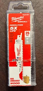 Milwaukee 48-00-8021 The Ax 6” SAWZALL Blades 5-TPI Teeth Per Inch (25 Pk) - Picture 1 of 6