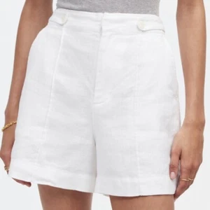Madewell Shorts Sz 2 White 100% Linen Clean Button-Tab High Rise Flat Front NWT - Picture 1 of 18