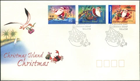 2007 Christmas Island Christmas Issue Set Of 3 FDC, International Post, MC Cover