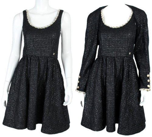 Abito e giacca CHANEL $16.550 2023 23S nero tweed bordo cristallo set 34