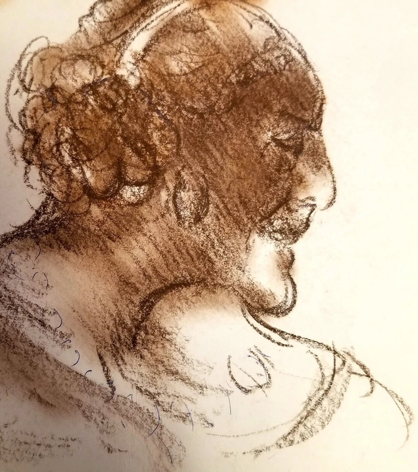 Crayón Conte surrealista, dibujo retrato femenino - Retrato de una mujer Foto 1 de 1