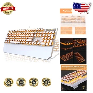 Stylish Full-Size USB-C Mechanical Keyboard with Gold Backlighting & Round Keys - Picture 1 of 10