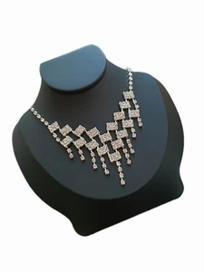 KETTE  Statement Collier Silberfarben Klar Vierecke Aluminium Modeschmuck  - Bild 1 von 2