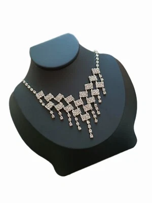 KETTE  Statement Collier Silberfarben Klar Vierecke Aluminium Modeschmuck  - Bild 1 von 2