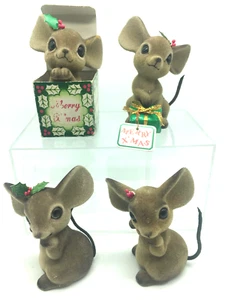4 VTG Josef Originals Flocked Christmas Mice - Picture 1 of 5