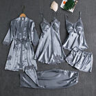 5 Pieces Silk Satin Sleepwear Women Pajamas Set Lace Sleep Nightwear Homewear