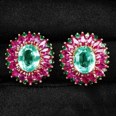 Seafoam Green Paraiba Tourmaline 8.24Ct 925 Sterling Silver Rose Gold Earrings - Image 1 of 4