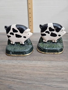 Vintage Gusseisen handbemalt Schwein Türstopper/Regalsitter/Buchstütze Set - Bild 1 von 6