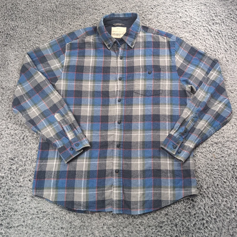 Weatherproof Vintage Shirt Men Large Blue Gray Flannel Lumberjack Casual Button - Image 1 of 4