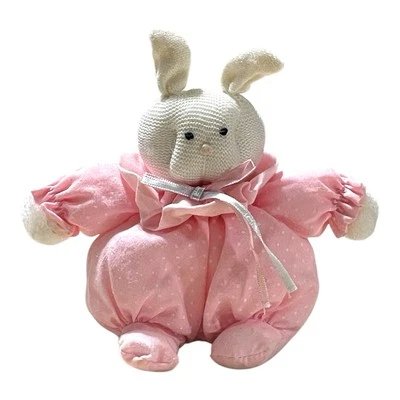 Vintage Russ Bertie Knit Squeaker Bunny Rabbit Plush Puffy Pink Polka Dot Easter - Image 1 of 4